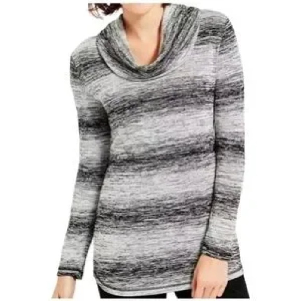 Talbots Heather Grey Striped Cowl Neck Sweater Size Small